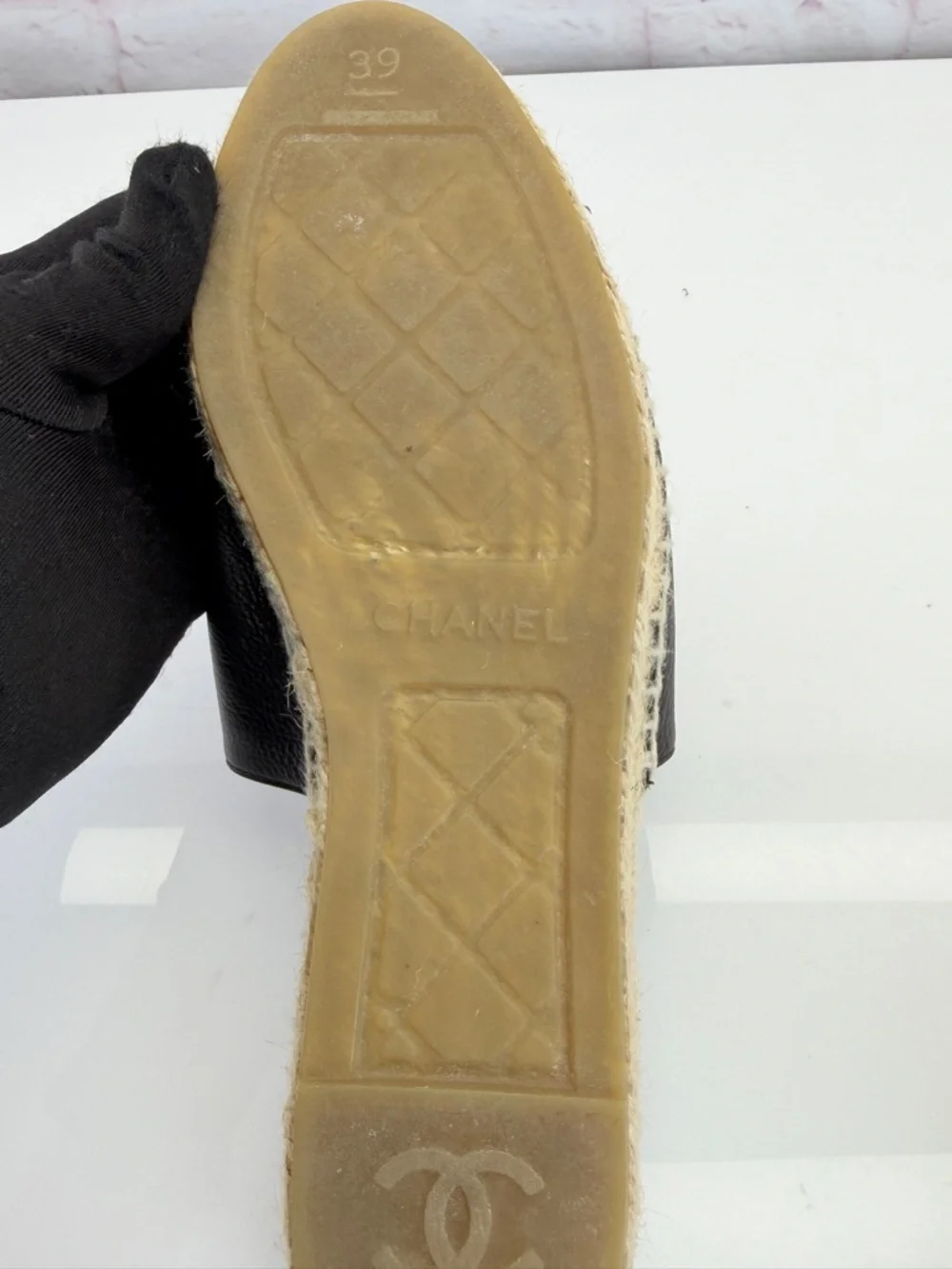 Chanel Goatskin CC Espadrille Mules 39 Black
